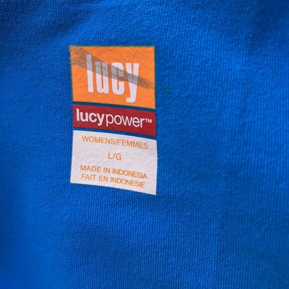 lucy Womens Tank Top Sz Large Be Strong Azul Stripe Striped Blue Athleisure NEW - Picture 5 of 7